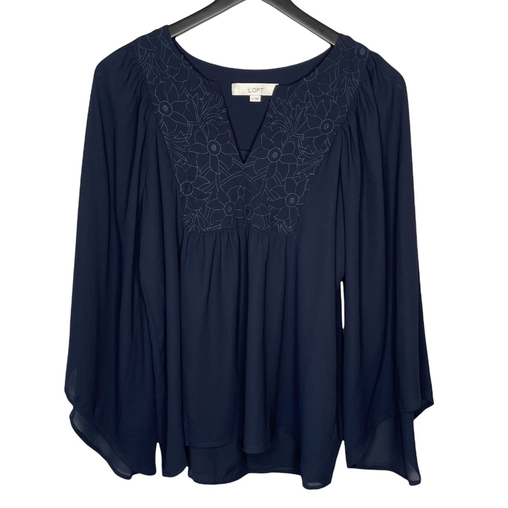 LOFT Navy Blue Long Sleeve Blouse Small